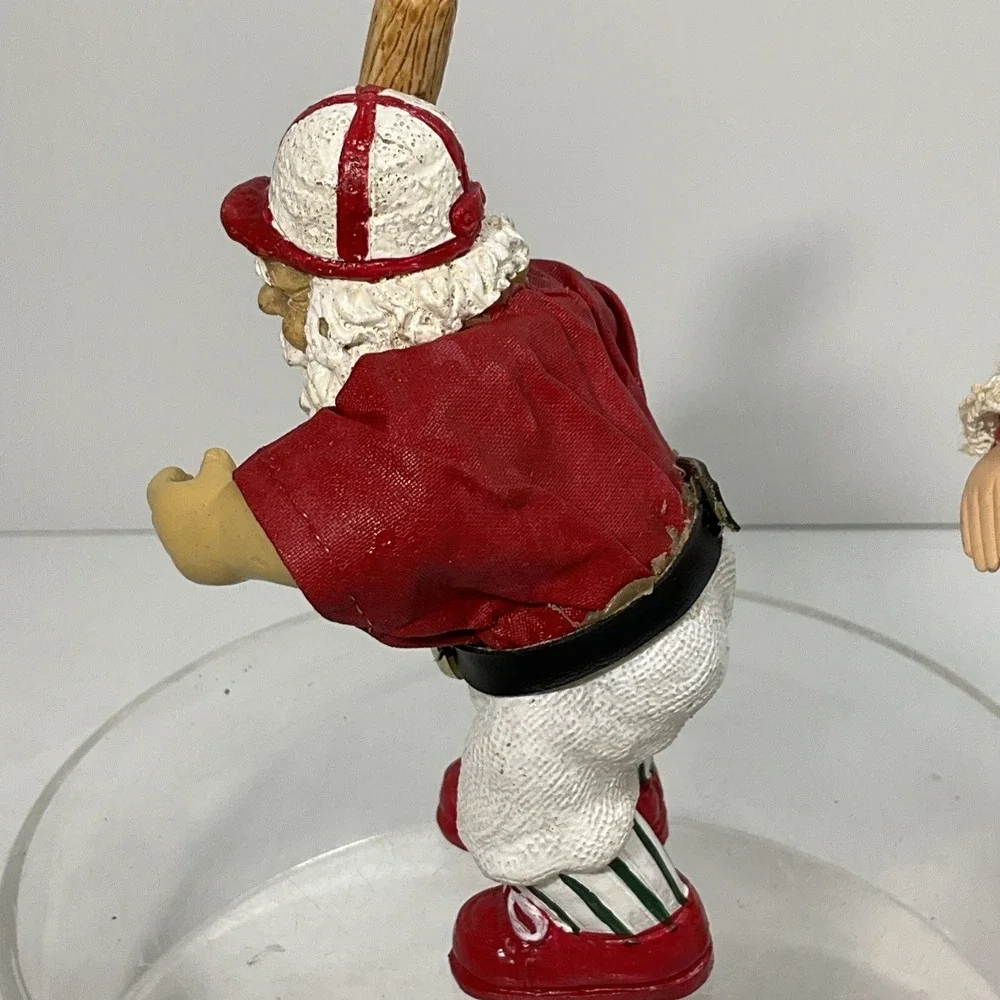 Vintage Fabric Mache Santa's 1 W/Gifts &‎ 1 Baseball Santa Good Condition No Box